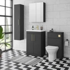 Arezzo 500 Matt Black WC Unit With Cistern, Brushed Brass Flush + Modern Pan