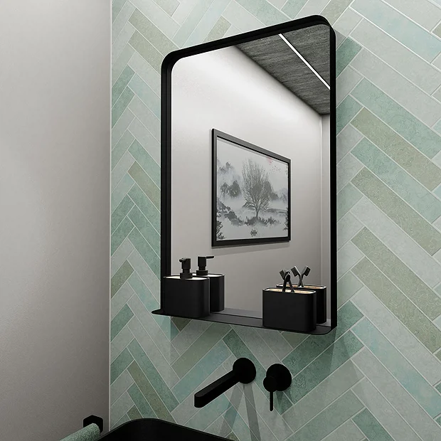 Arezzo Matt Black 500 X 750mm Mirror With Shelf - Image 3