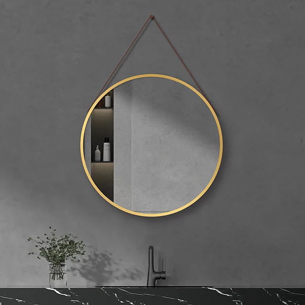 Arezzo Brushed Brass Hanging 600mm Round Bathroom Mirror - Image 4