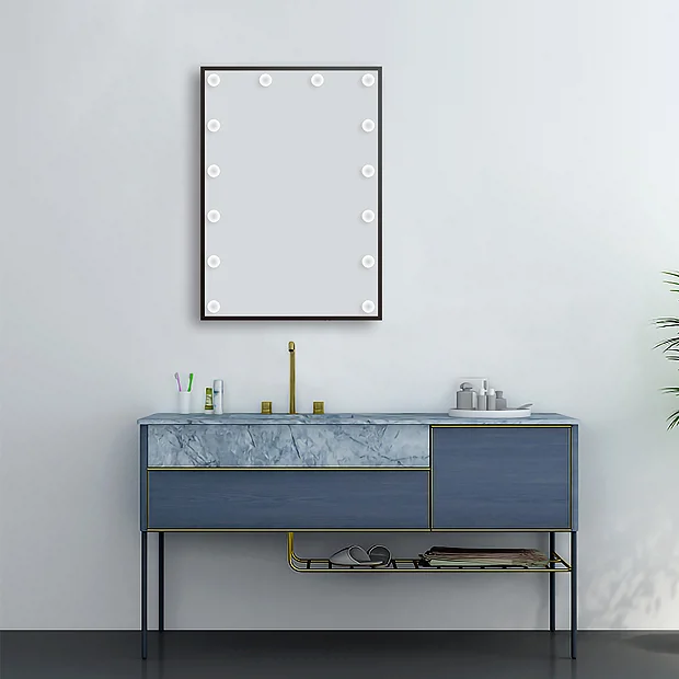 Arezzo Bulb Matt Black 500 X 700mm LED Illuminated Mirror With Motion Sensor + Anti-Fog - Image 5