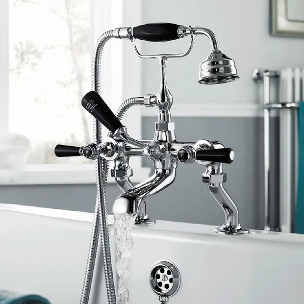 Hudson Reed Topaz Black Lever Deck Mounted Bath Shower Mixer Tap + Shower Kit