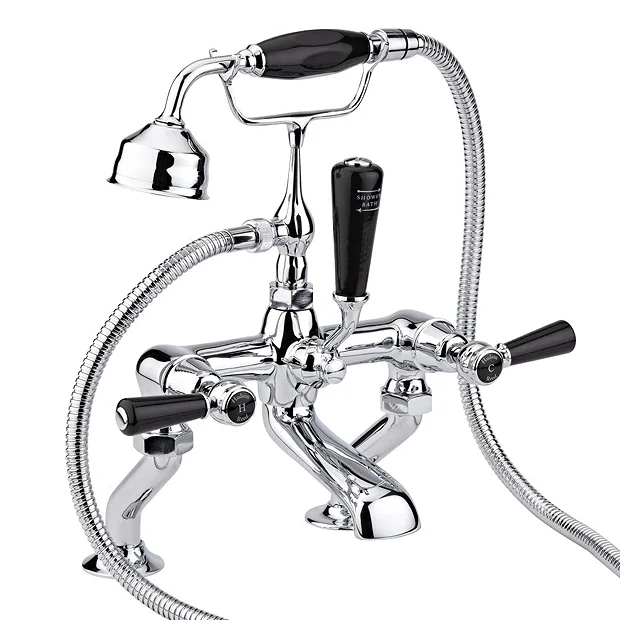 Hudson Reed Topaz Black Lever Deck Mounted Bath Shower Mixer Tap + Shower Kit - Image 2