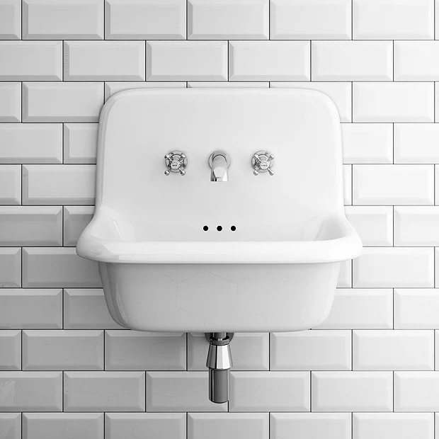 Chatsworth 600mm Roll Top Wall Hung Basin With Upstand Gloss White - Image 2