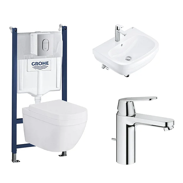 Grohe Solido Euro/Arena COMPLETE Wall Hung Suite (600mm Basin + Cosmo Smart Tap) - Image 2