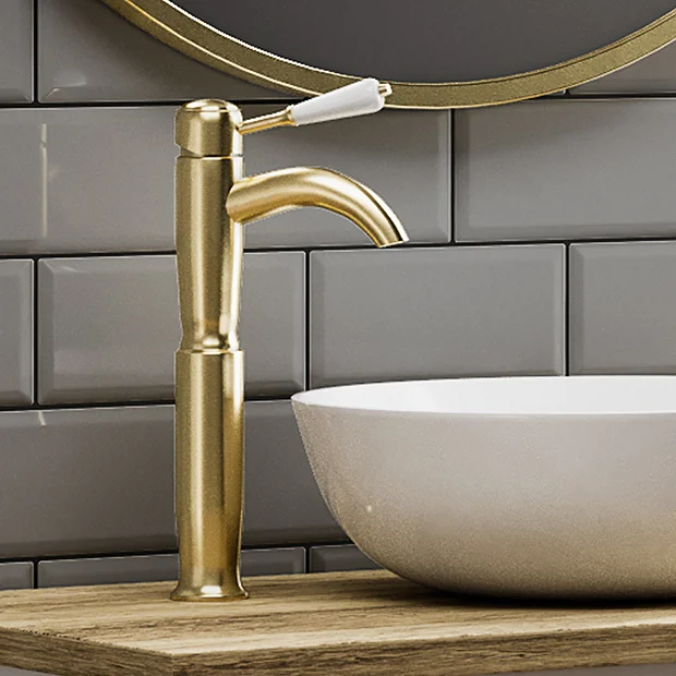 Lancaster Traditional Brushed Brass Tall Mono Basin Mixer - Image 2