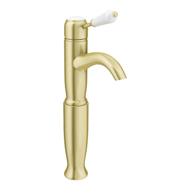 Lancaster Traditional Brushed Brass Tall Mono Basin Mixer - Image 3