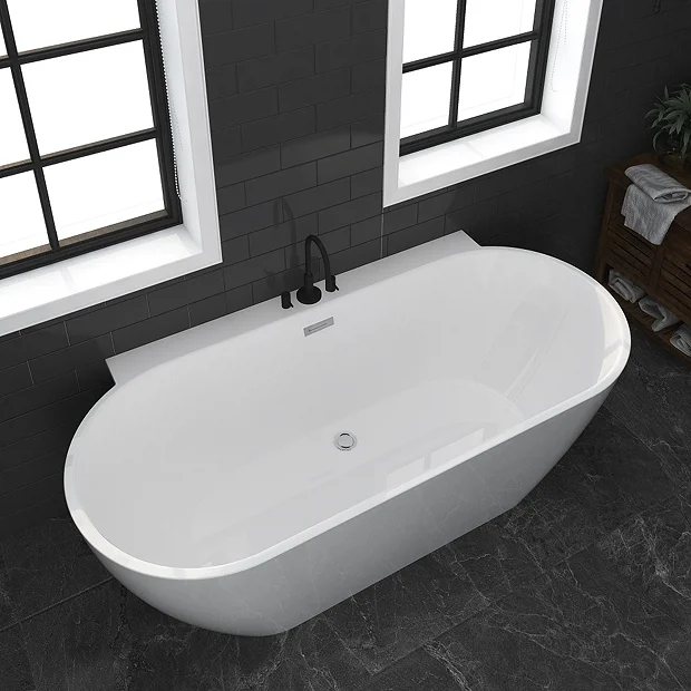 Mileto 1700 X 800 Curved Back To Wall Modern Bath With Chrome Waste - Image 2