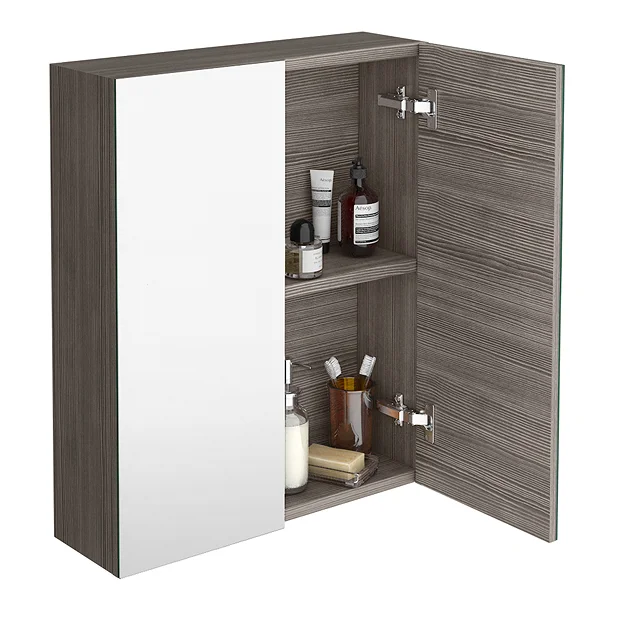 Brooklyn 600mm Grey Avola Bathroom Mirror Cabinet - 2 Door - Image 5