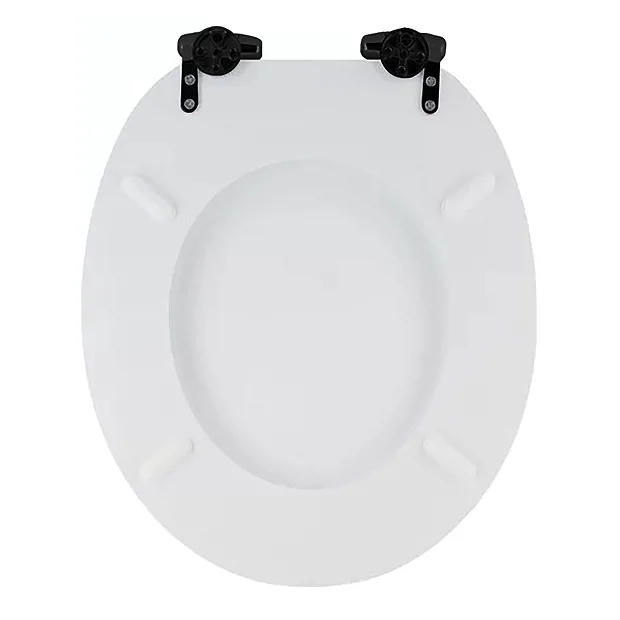 Toreno High Gloss White MDF Bottom Fixing Toilet Seat Matt Black Hinges - Image 4