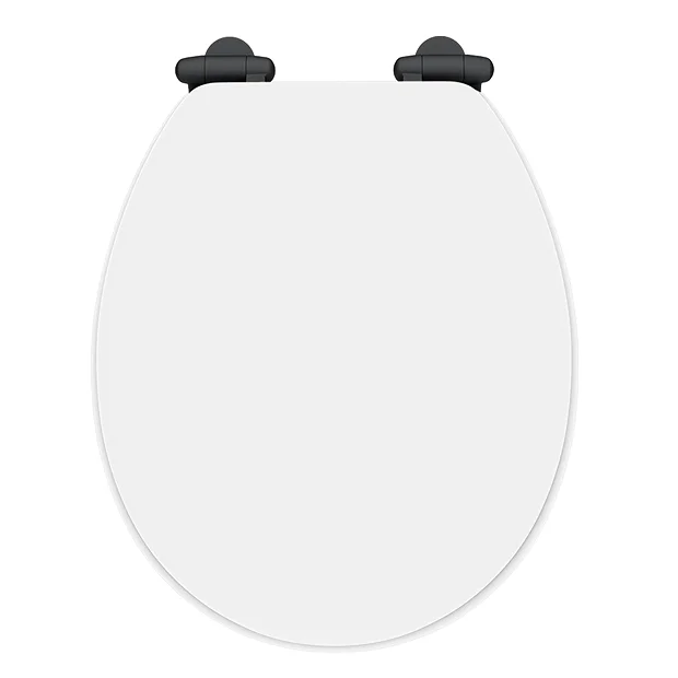 Toreno High Gloss White MDF Bottom Fixing Toilet Seat Matt Black Hinges - Image 2