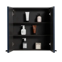 Montrose 600mm Indigo Blue Mirrored Cabinet With Matt Black Handles