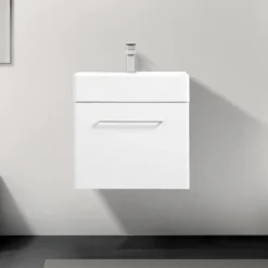 Odyssey White Wall Hung Vanity Unit - 600mm Wide With Chrome Handle