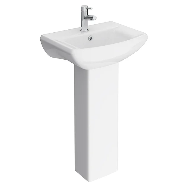 Nuie Asselby Cloakroom Basin 1TH With Pedestal (500 X 375mm) - Image 2