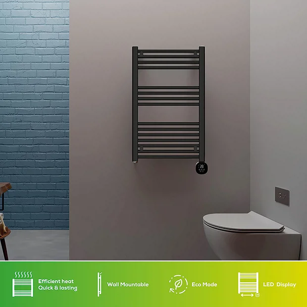 TCP Smart 500W Black 800 X 500mm Wi-Fi Energy Saving Electric Only Towel Radiator - Image 3