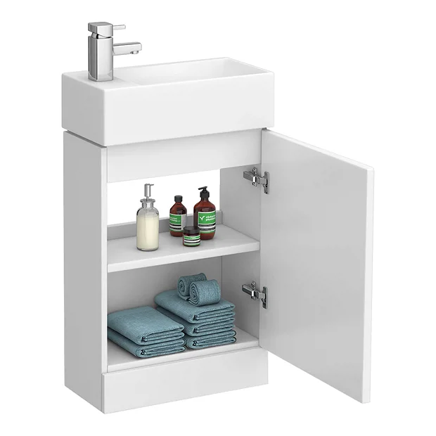 Cubix High Gloss White Vanity Unit Inc Ceramic Basin W480 X D230mm - Image 4